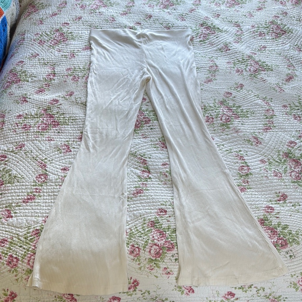 White Flared Coverup Ribbed Pants - Picture 2 of 3